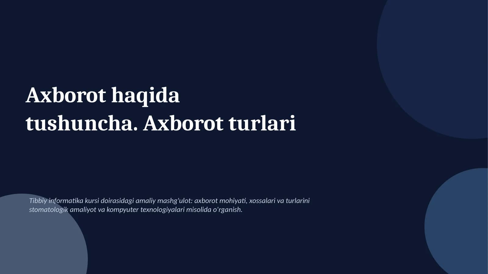 Tibbiy Informatika Kursi