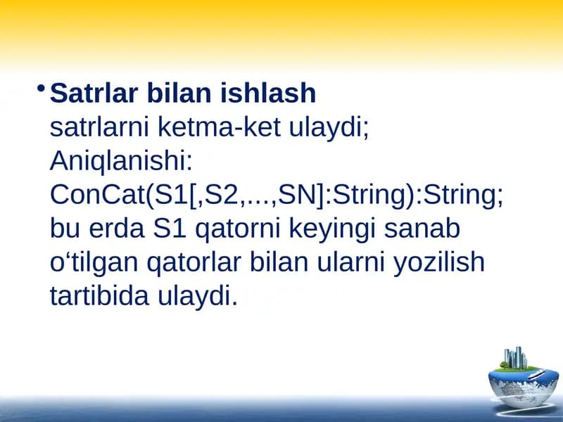 Satrlar bilan ishlash