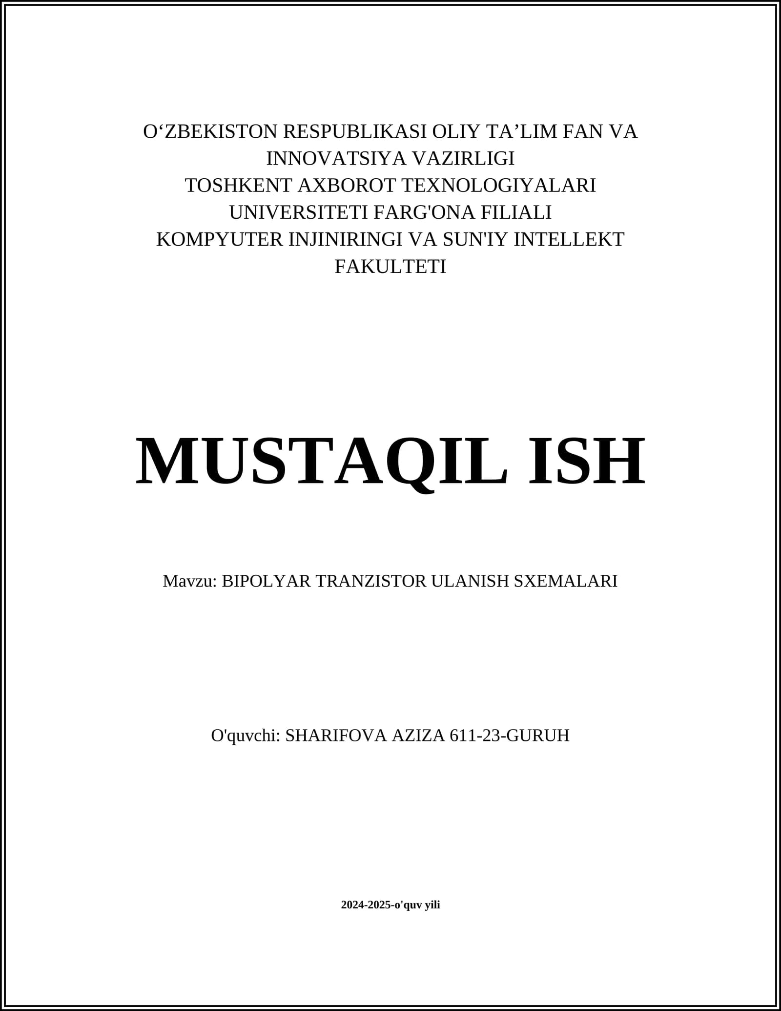 BIPOLYAR TRANZISTOR ULANISH SXEMALARI