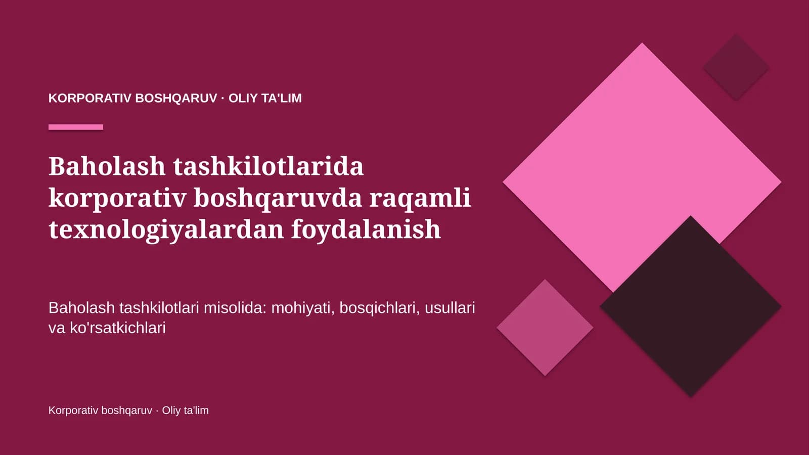 Korporativ boshqaruv · Oliy ta'lim