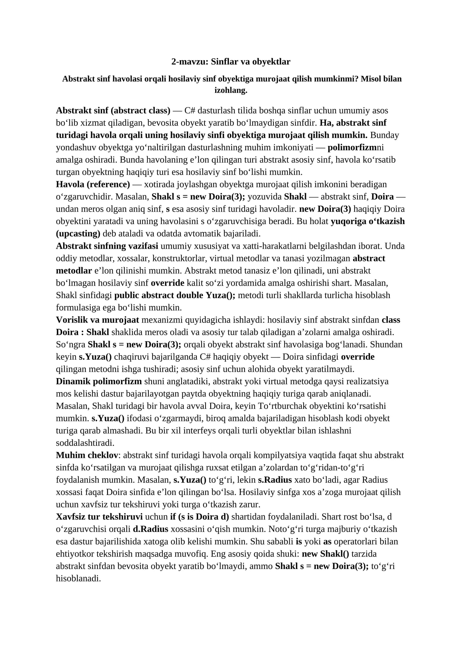 2-mavzu: Sinflar va obyektlar
