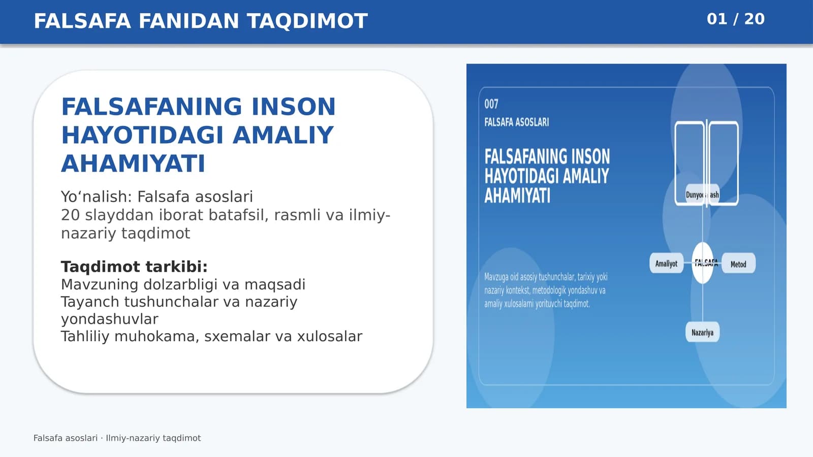 FALSAFA FANIDAN TAQDIMOT