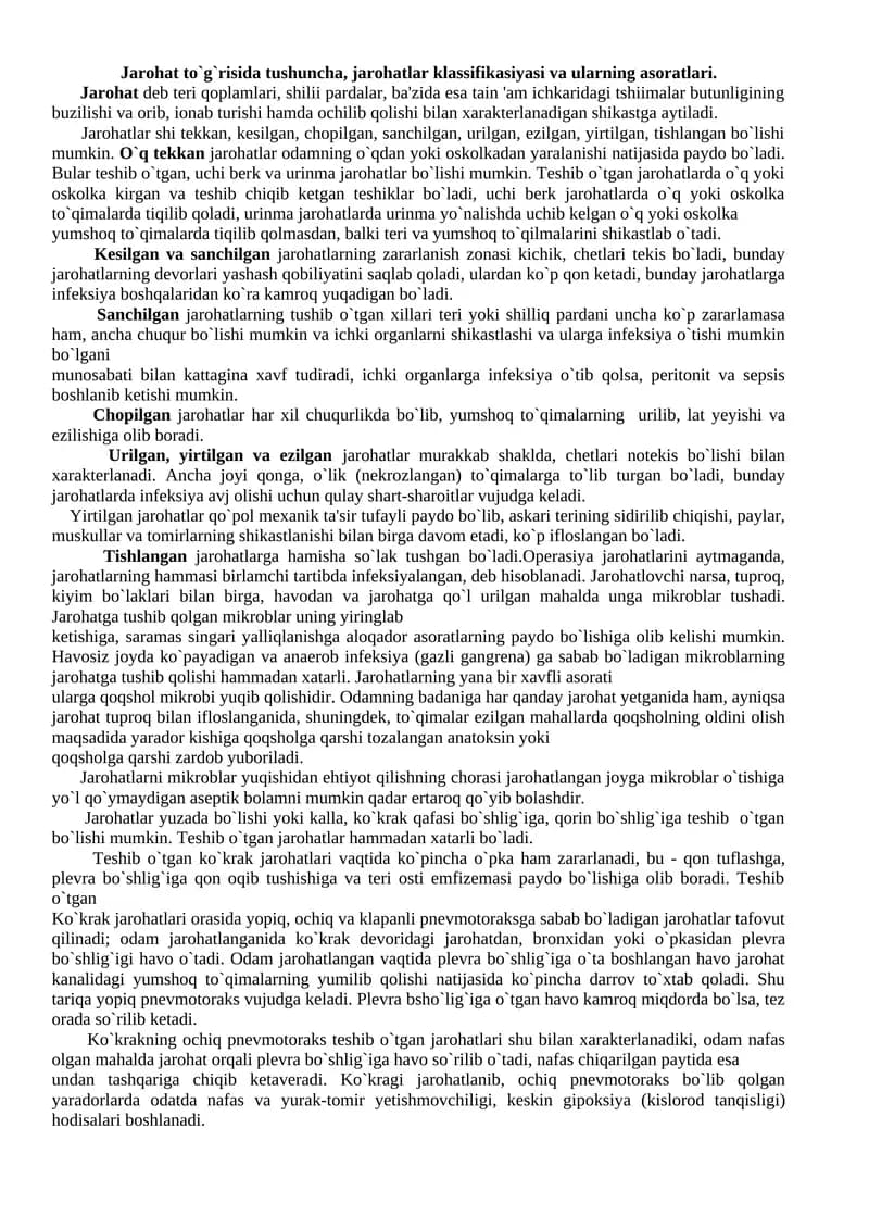 Jarohatlar asoslari