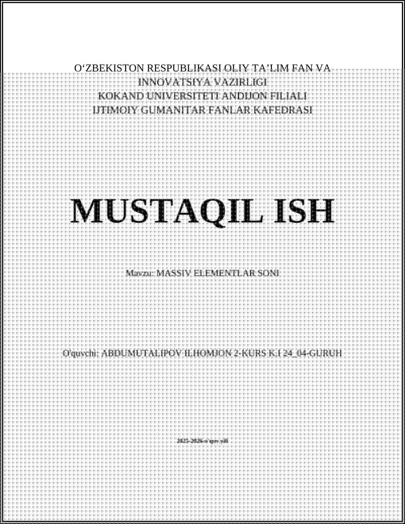 MASSIV ELEMENTLAR SONI