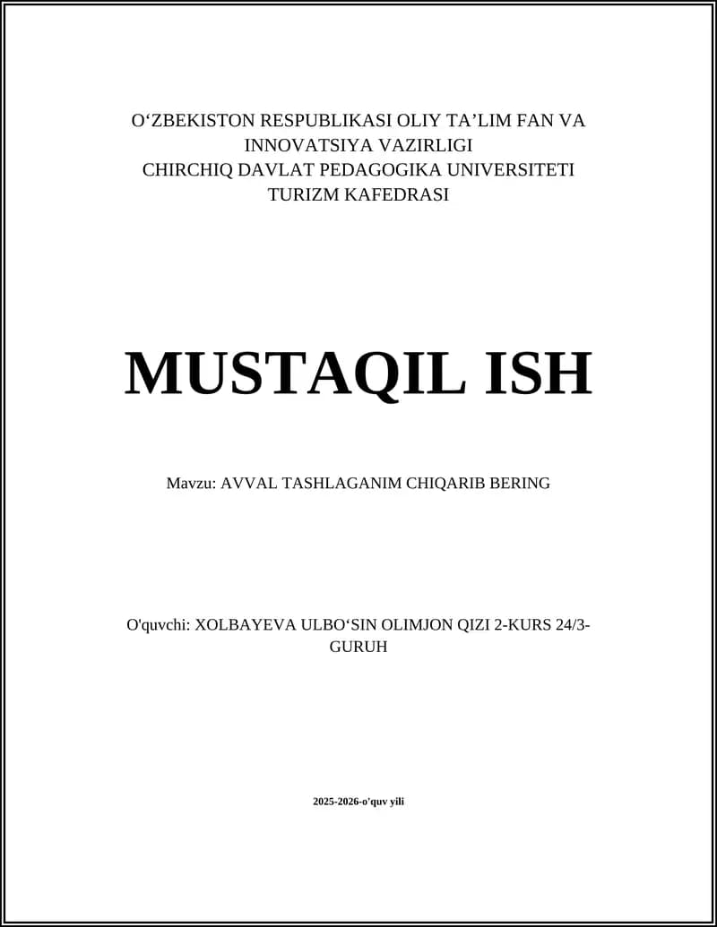 AVVAL TASHLAGANIM CHIQARIB BERING