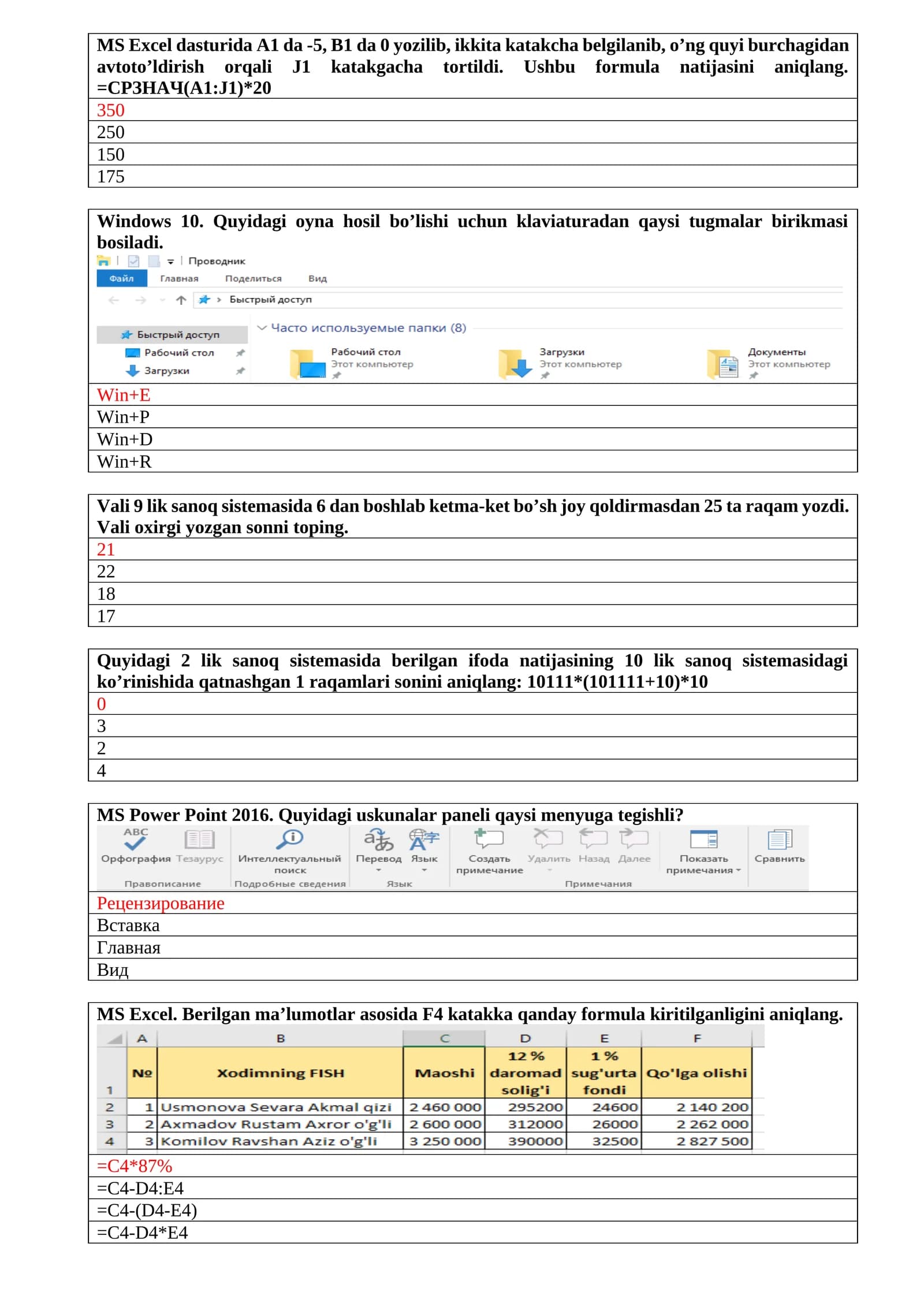 MS Excel dasturi
