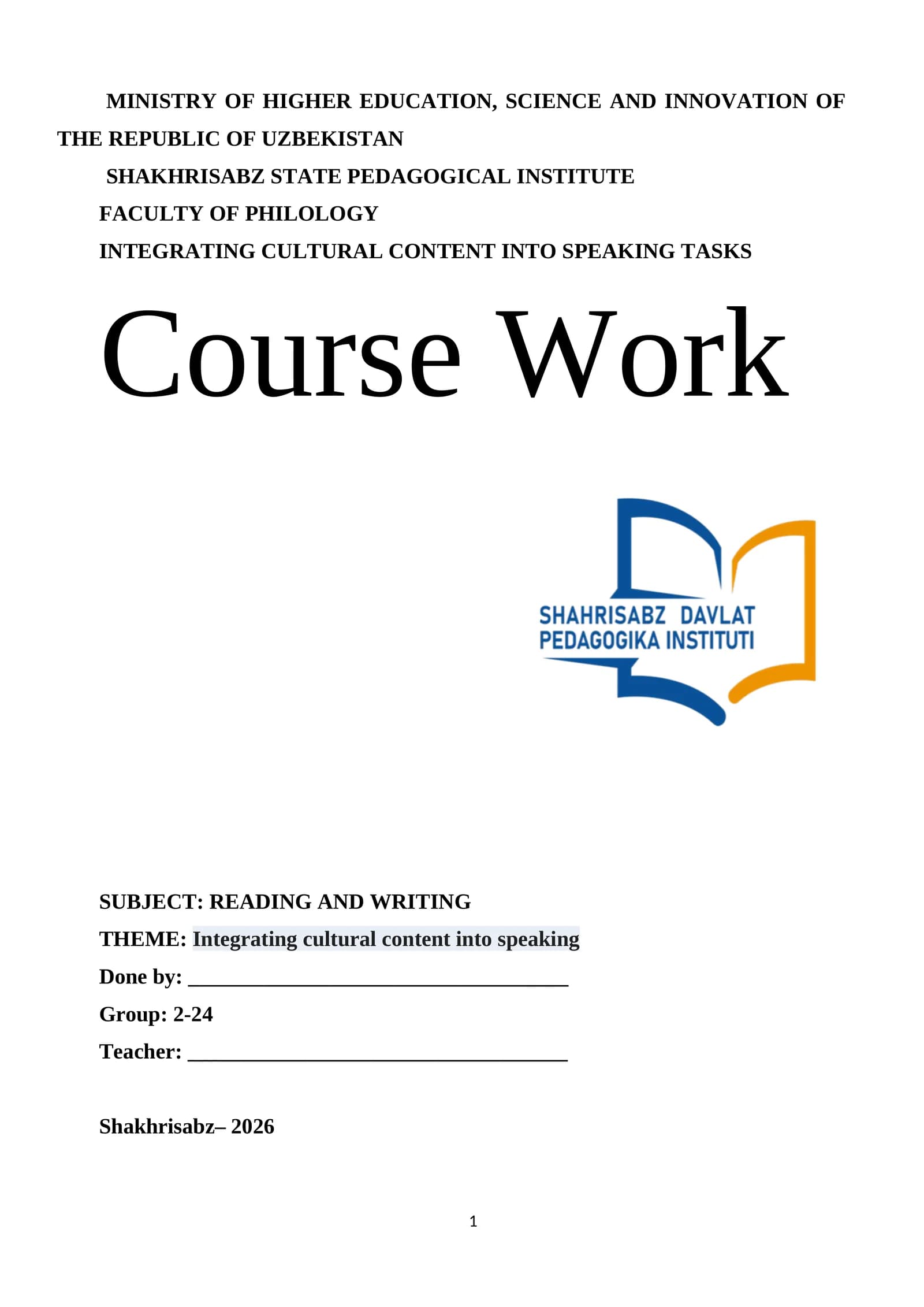 INTEGRATING CULTURAL CONTENT INTO SPEAKING TASKS