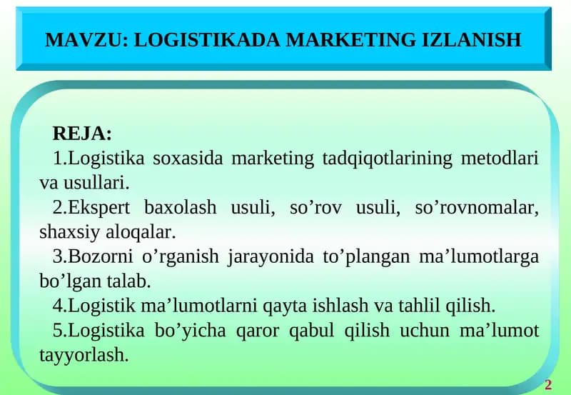 LOGISTIKADA MARKETING IZLANISH