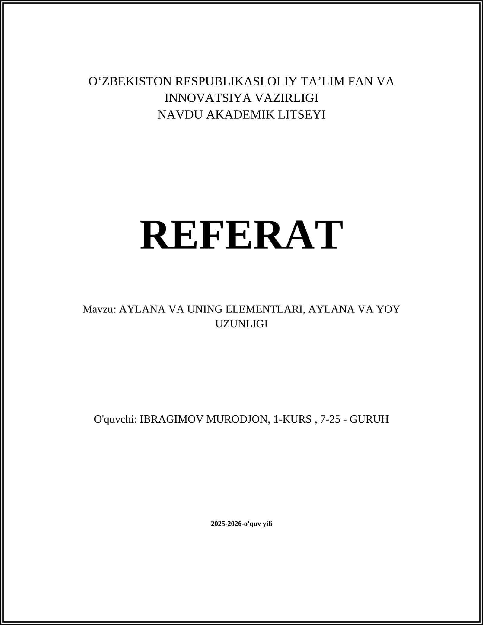 AYLANA VA UNING ELEMENTLARI