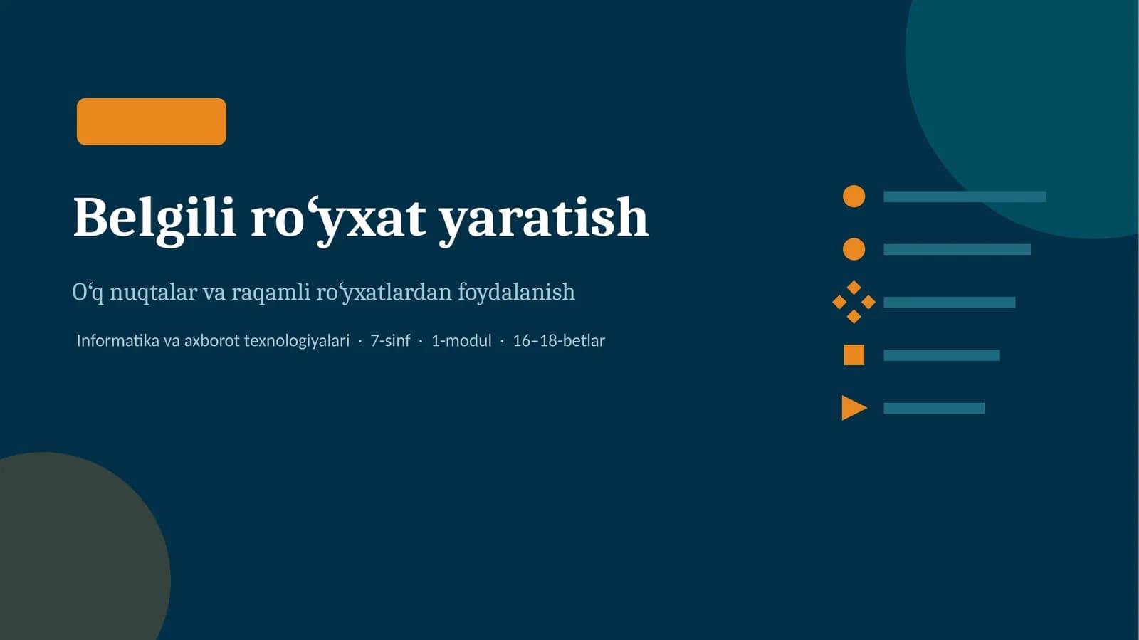 Belgili roʻyxat yaratish