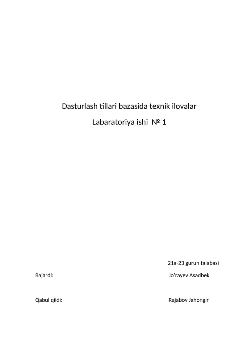Dasturlash tillari bazasida texnik ilovalar