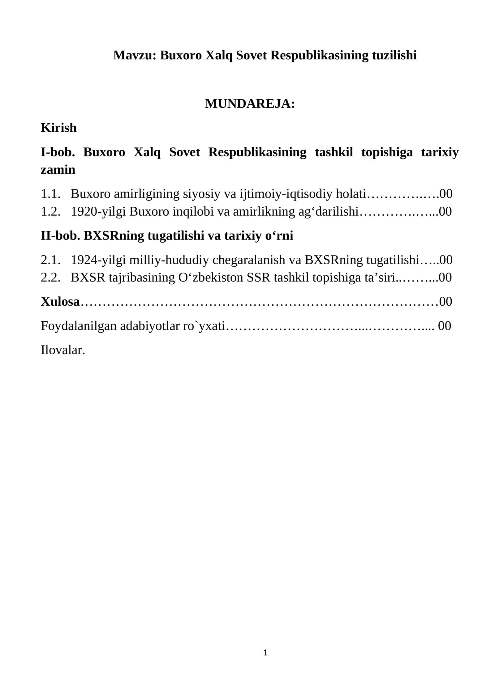 Buxoro Xalq Sovet Respublikasining tuzilishi