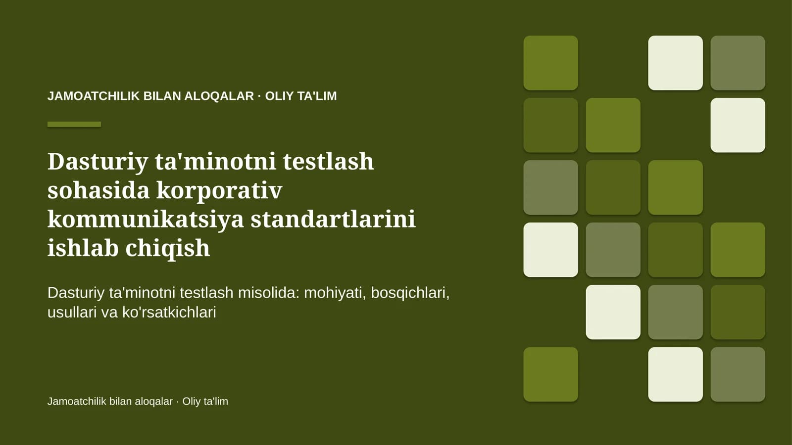 dasturiy ta'minotni testlash sohasida korporativ kommunikatsiya standartlarini ishlab chiqish 9764