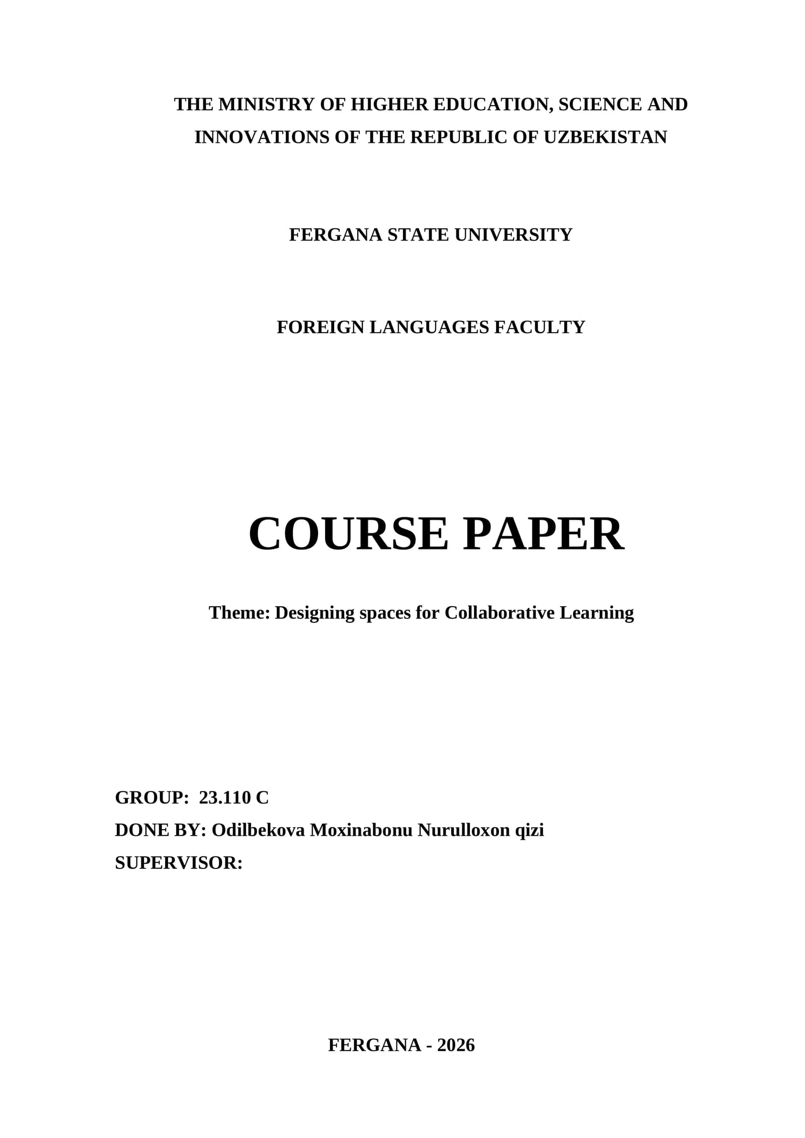 Course Paper on Designing spaces for Collaborative Learning