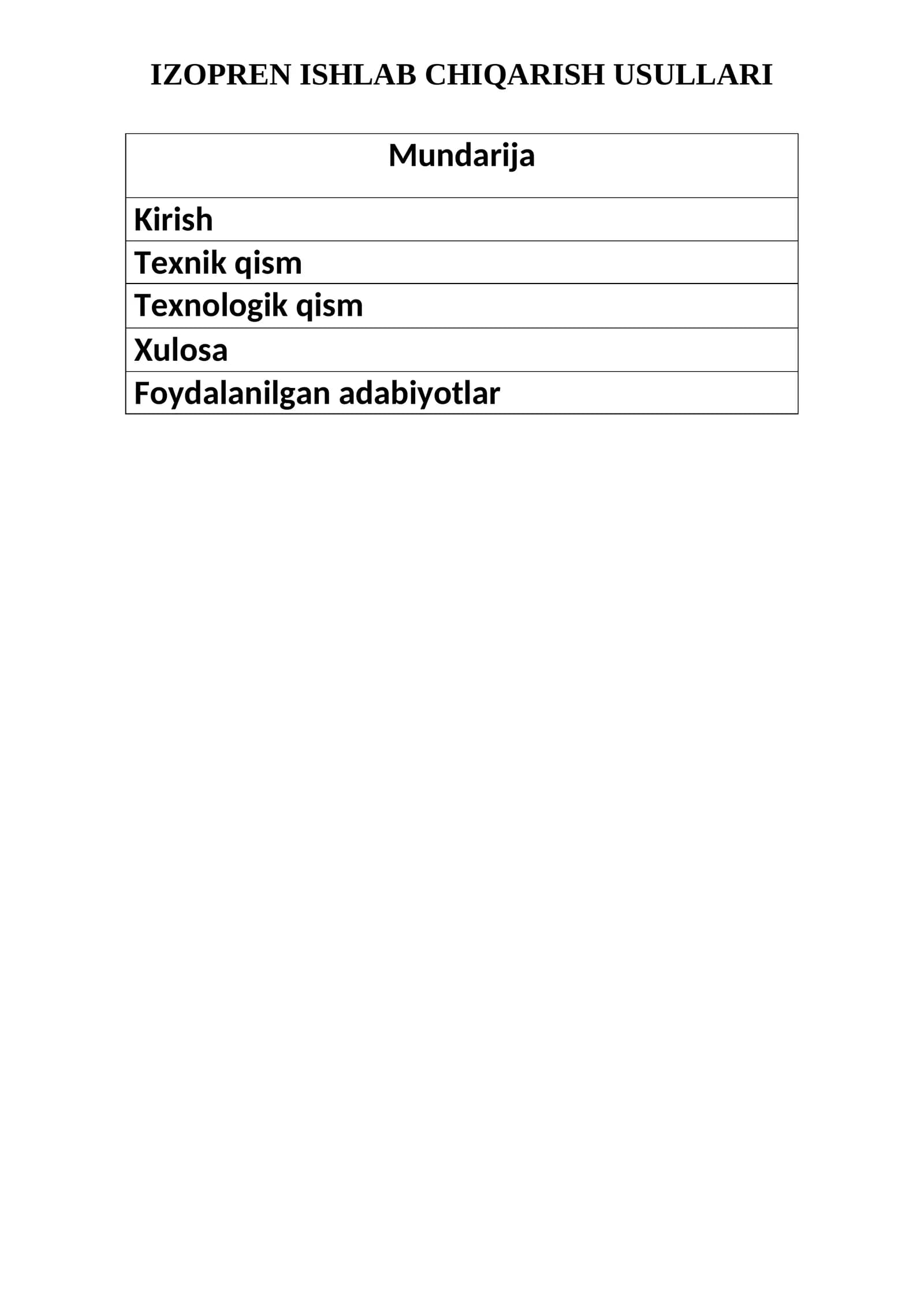 IZOPREN ISHLABCHIQARISH USULLARI