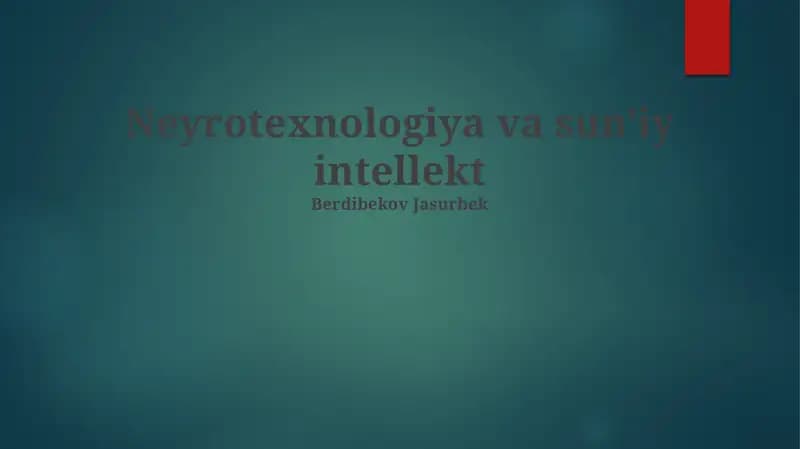 Neyrotexnologiya va sun'iy intellekt
