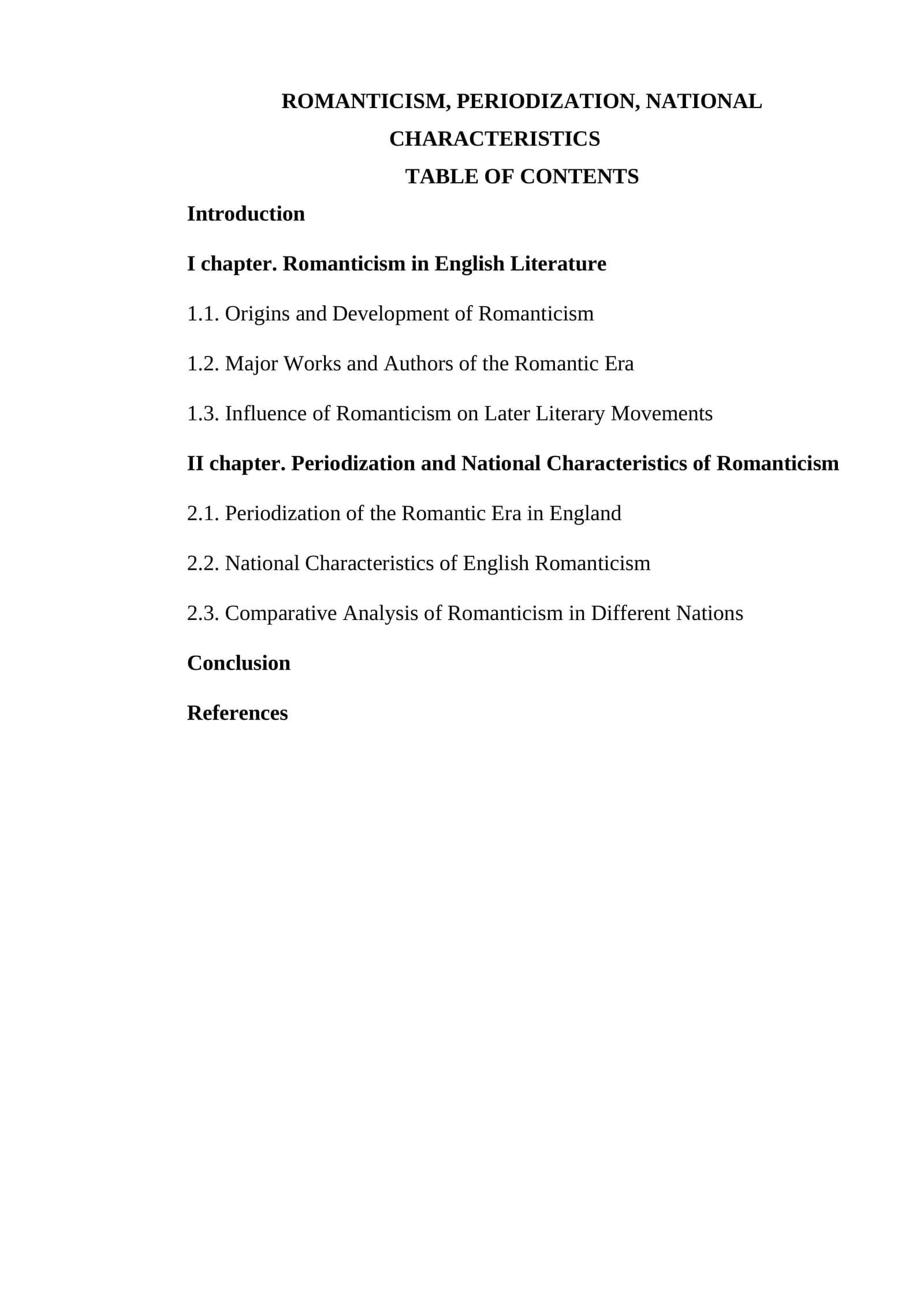 ROMANTICISM, PERIODIZATION, NATIONAL CHARACTERISTICS