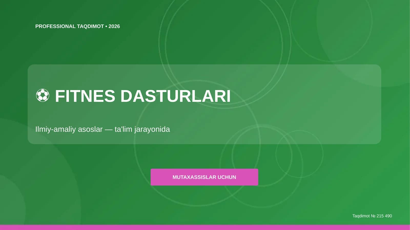 FITNES DASTURLARI: Ilmiy-amaliy asoslar
