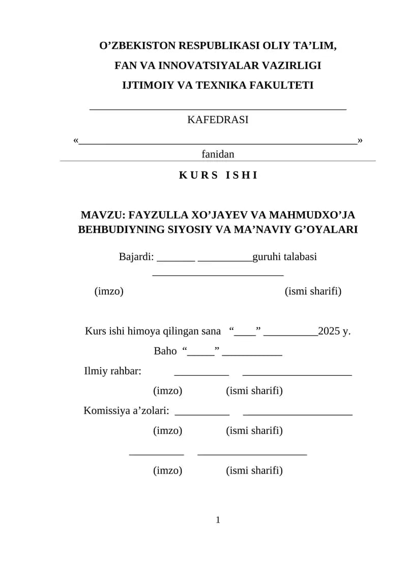 FAYZULLA XOʻJAYEV VA BEHBUDIY  hayoti va ijodi