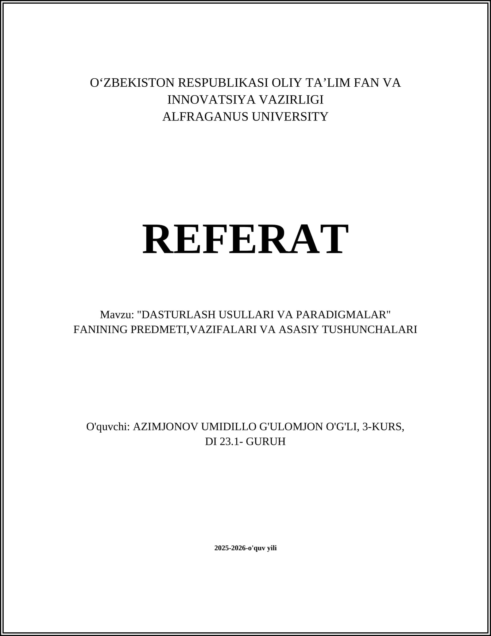 Dasturlash Usullari va Paradigmalari