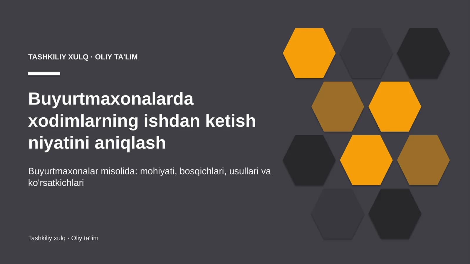 [Buyurtmaxonalarda xodimlarning ishdan ketish niyatini aniqlash]