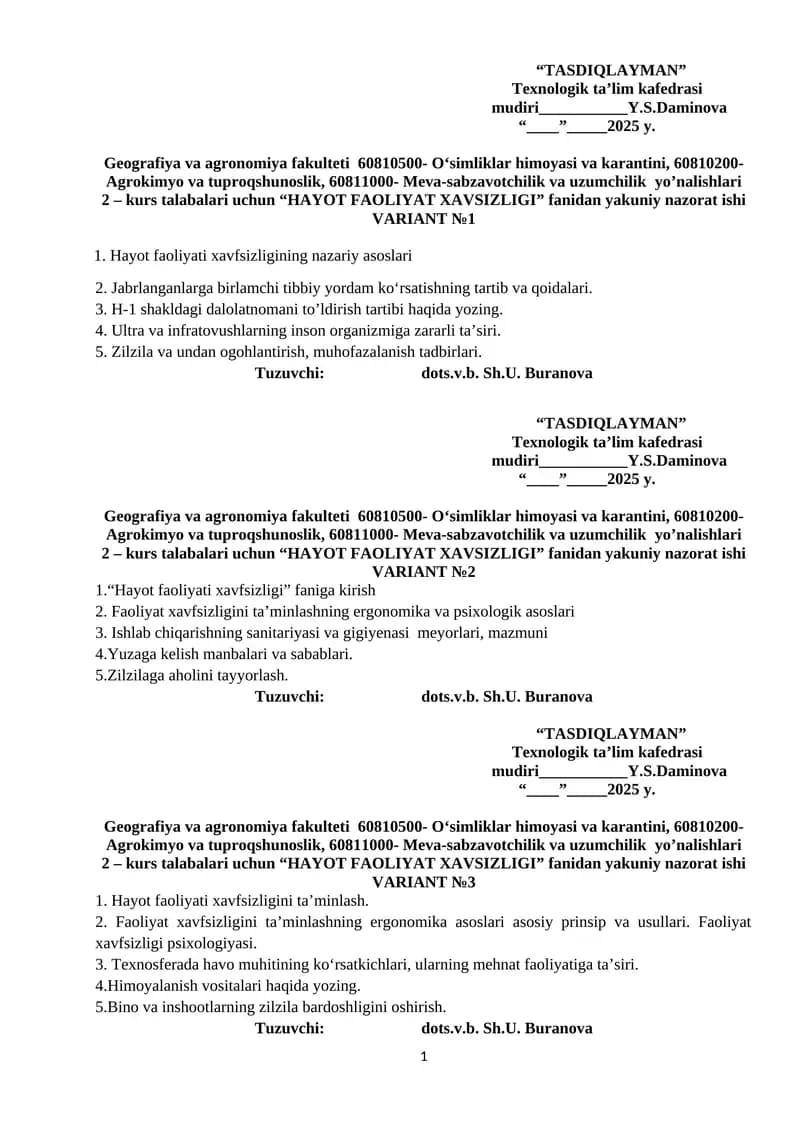Yakuniy savollar