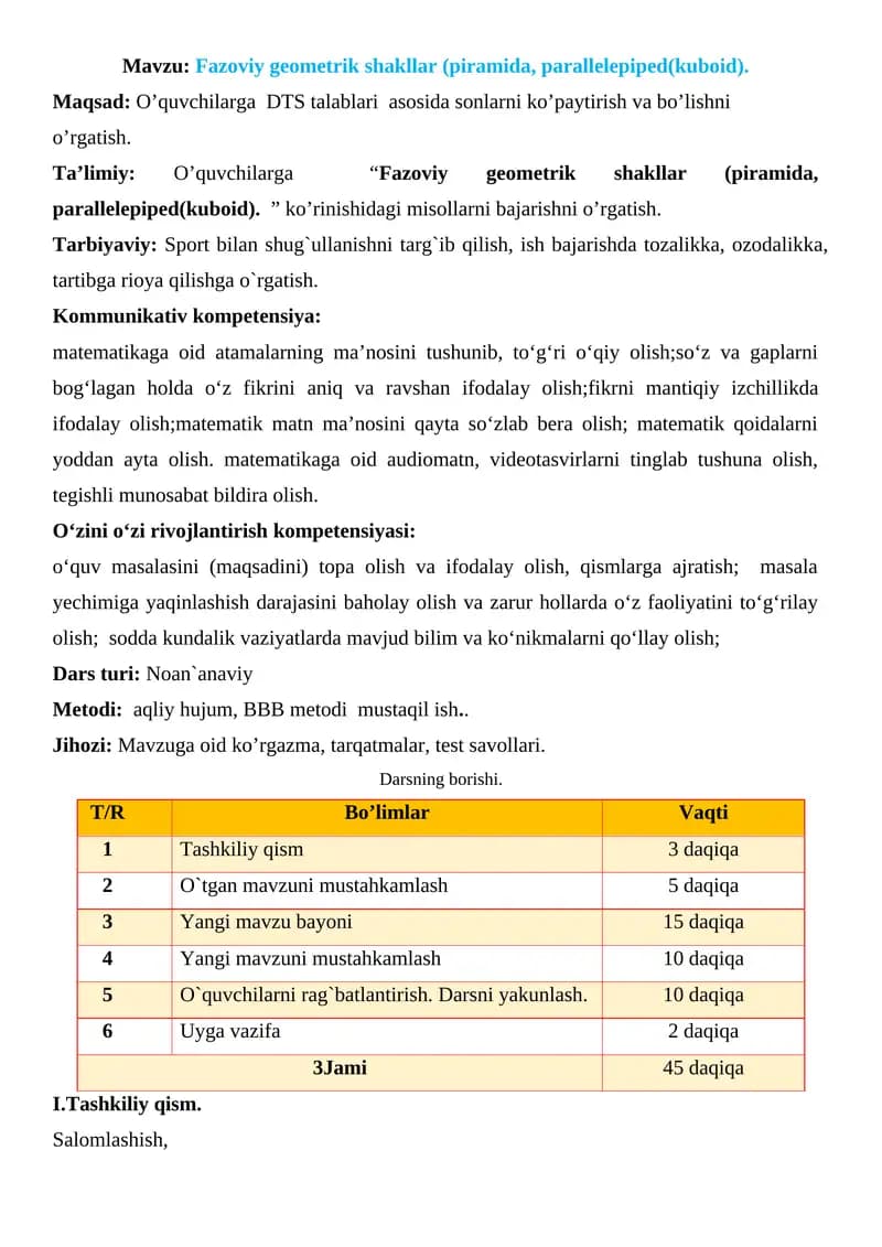 Fazoviy geometrik shakllar (piramida, parallelepiped(kuboid)