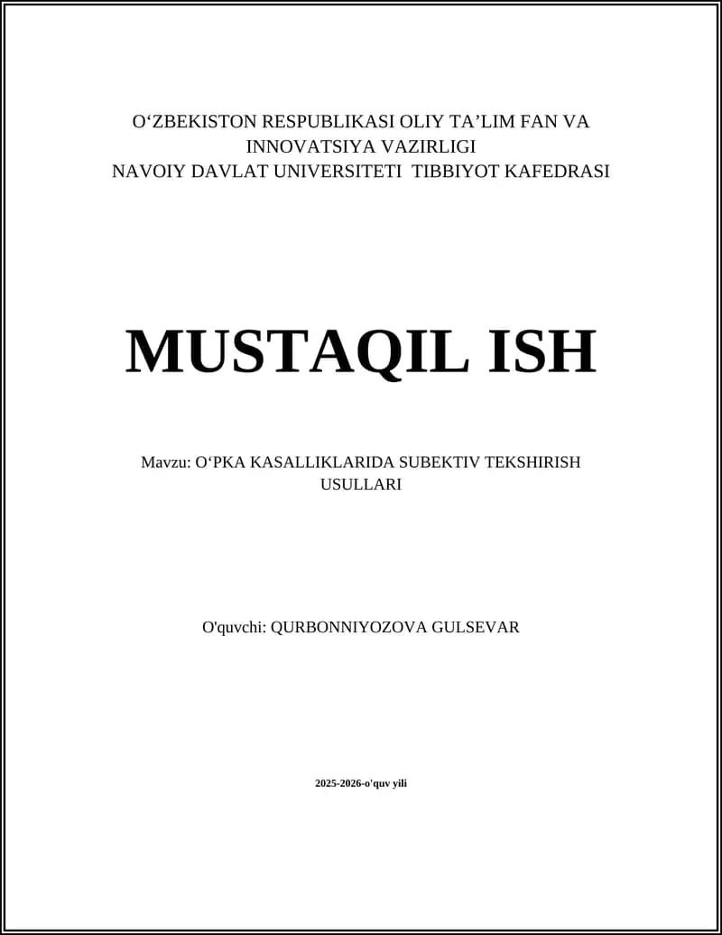 OʻPKA KASALLIKLARIDA SUBEKTIV TEKSHIRISH USULLARI