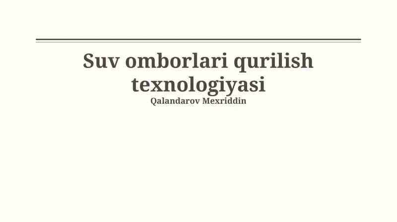 SUV omborlari qurilish texnologiyasi