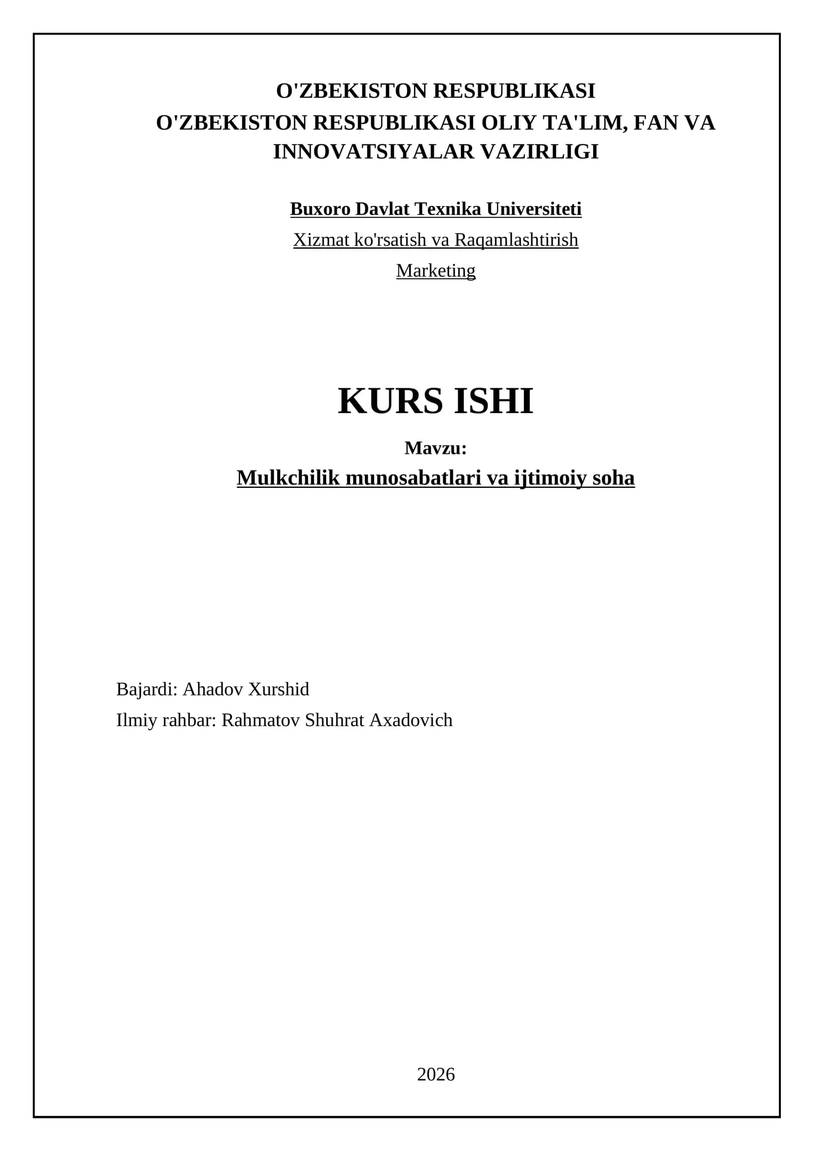 Mulkchilik munosabatlari va ijtimoiy soha