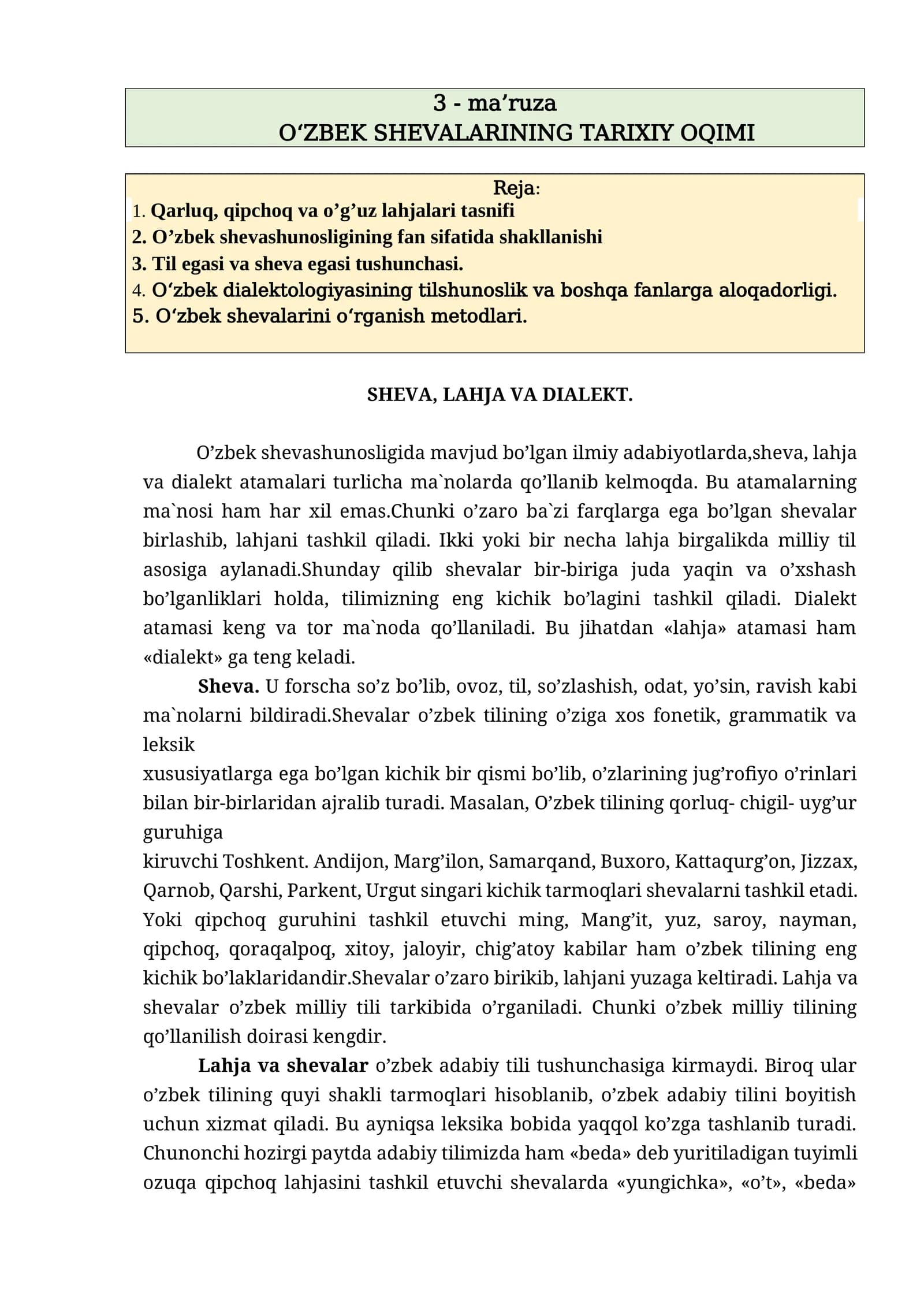 O‘ZBEK SHEVALARINING TARIXIY OQIMI