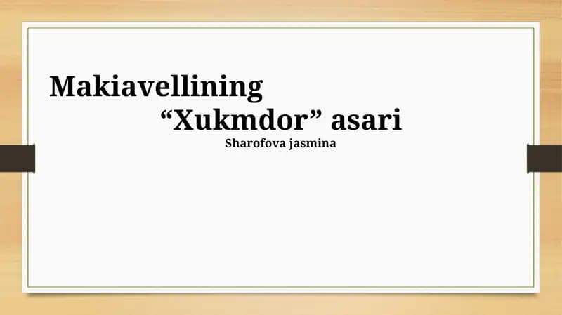 Makiavellining “Xukmdor” asari