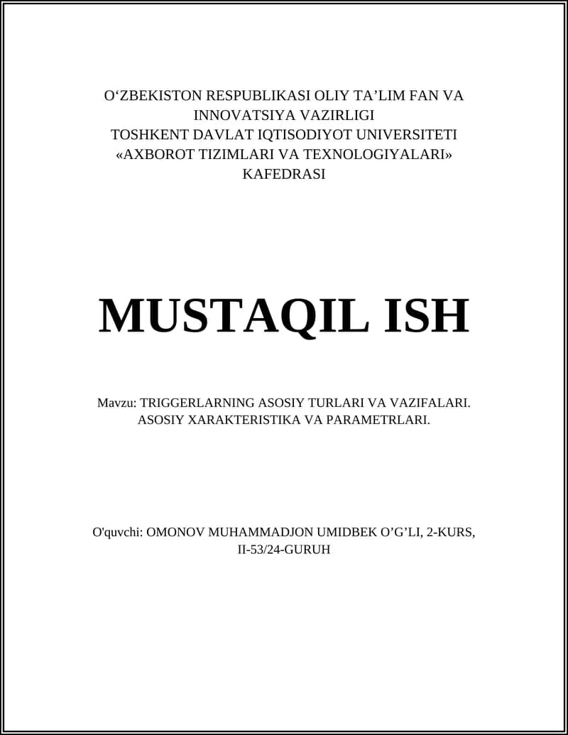 TRIGGERLARNING ASOSIY TURLARI VA VAZIFALARI