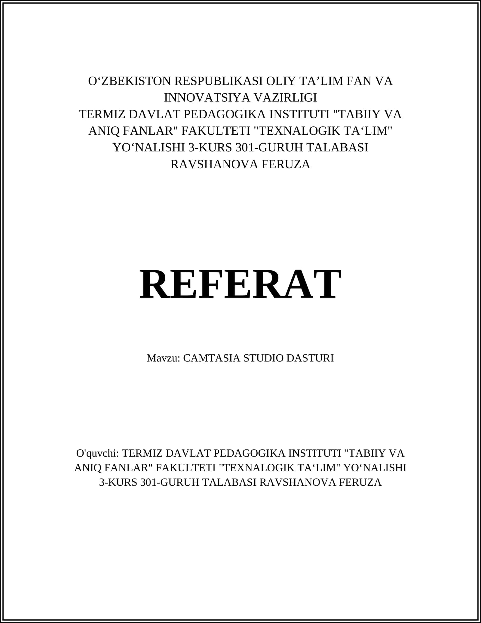 CAMTASIA STUDIO DASTURI