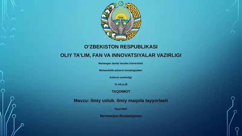 Ilmiy uslub. Ilmiy maqola tayyorlash