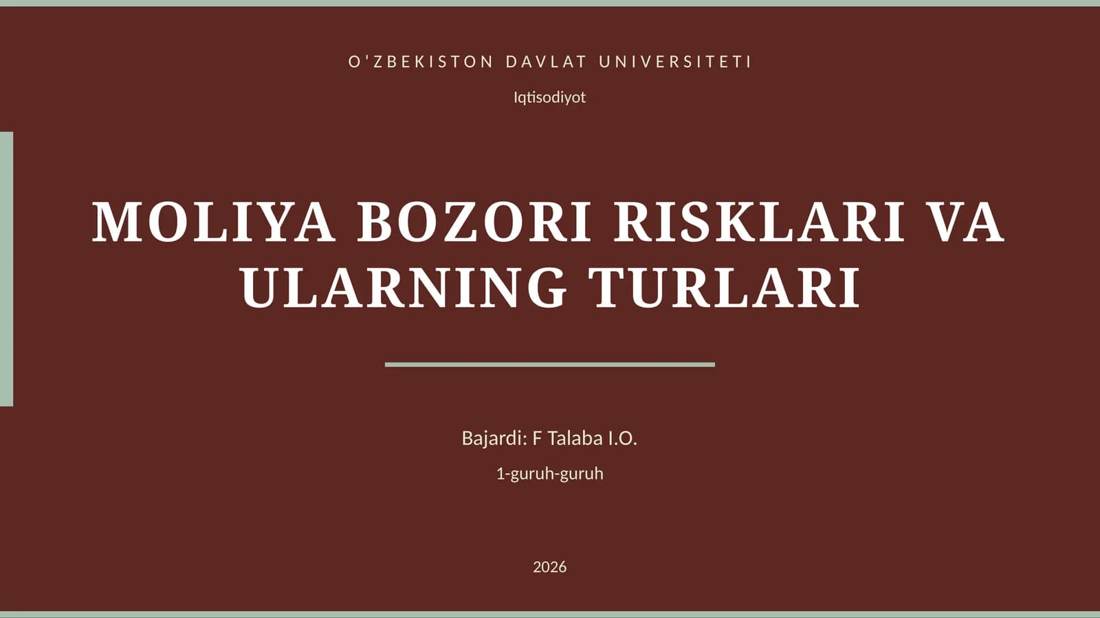 MOLIYA BOZORI RISKLARI VA ULARNING TURLARI