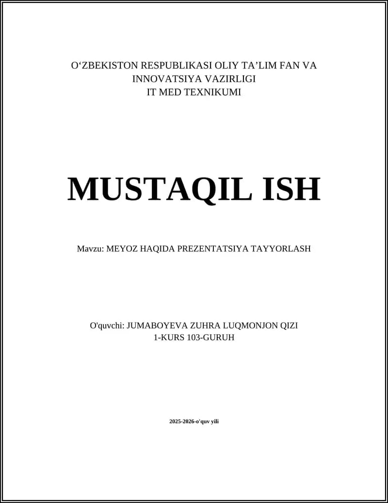 MEYOZ HAQIDA PREZENTATSIYA TAYYORLASH
