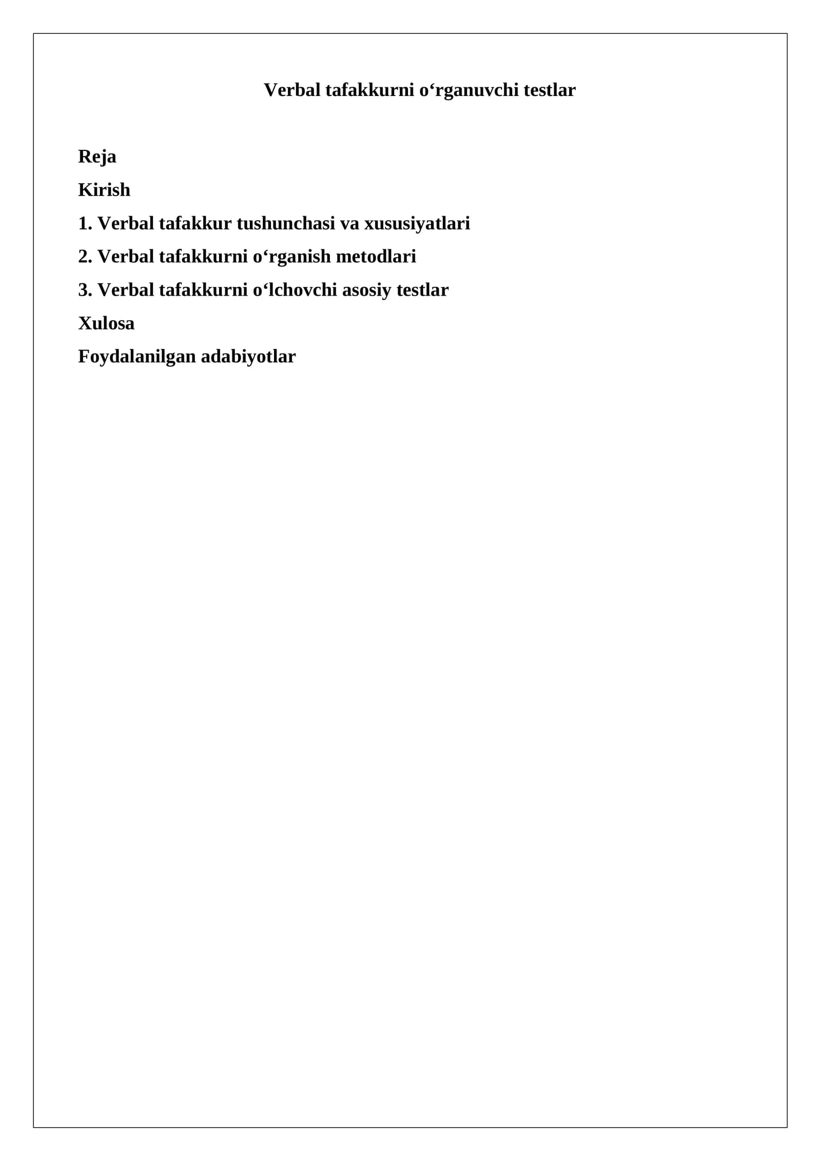 Verbal tafakkurni o‘rganuvchi testlar
