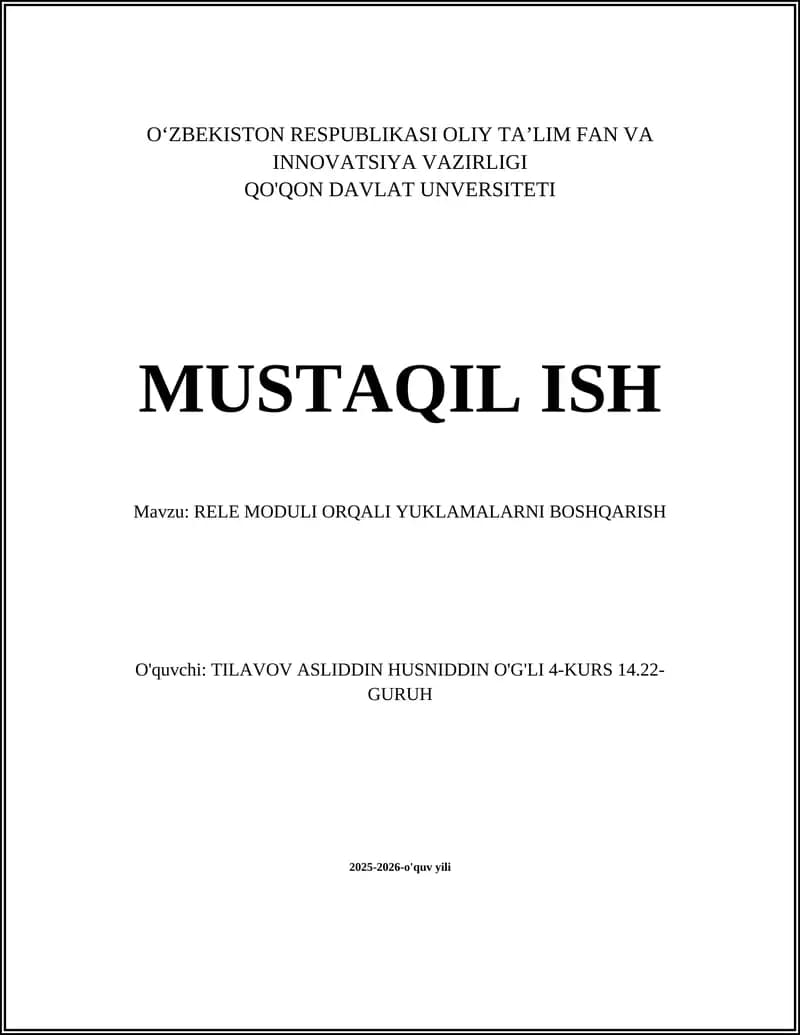 RELE MODULI ORQALI YUKLAMALARNI BOSHQARISH