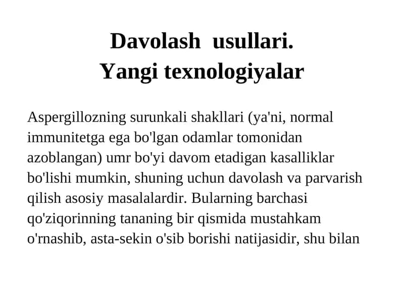 Aspergillozning davolash usullari