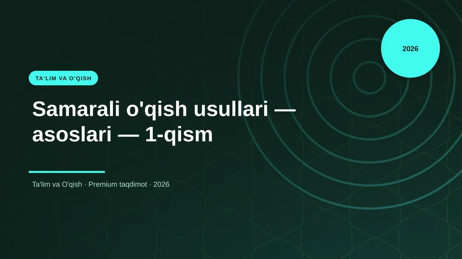 Samarali o'qish usullari — asoslari — 1-qism