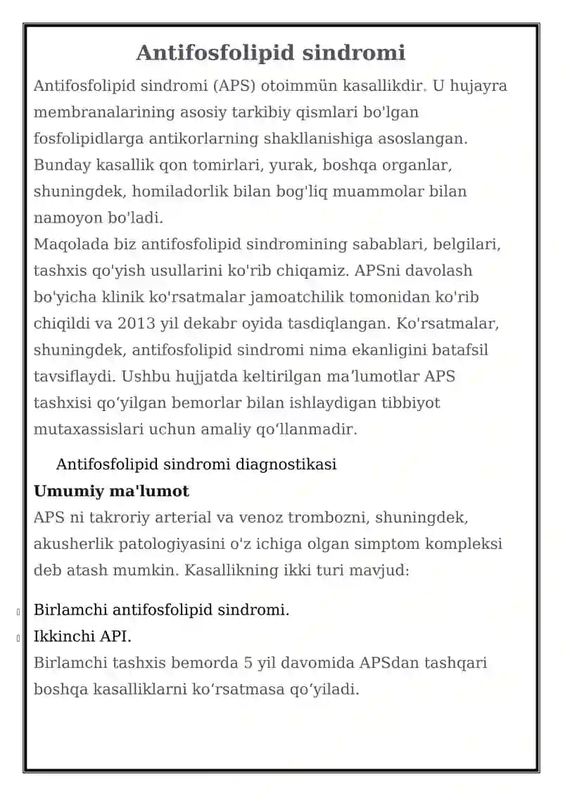Antifosfolipid sindromi