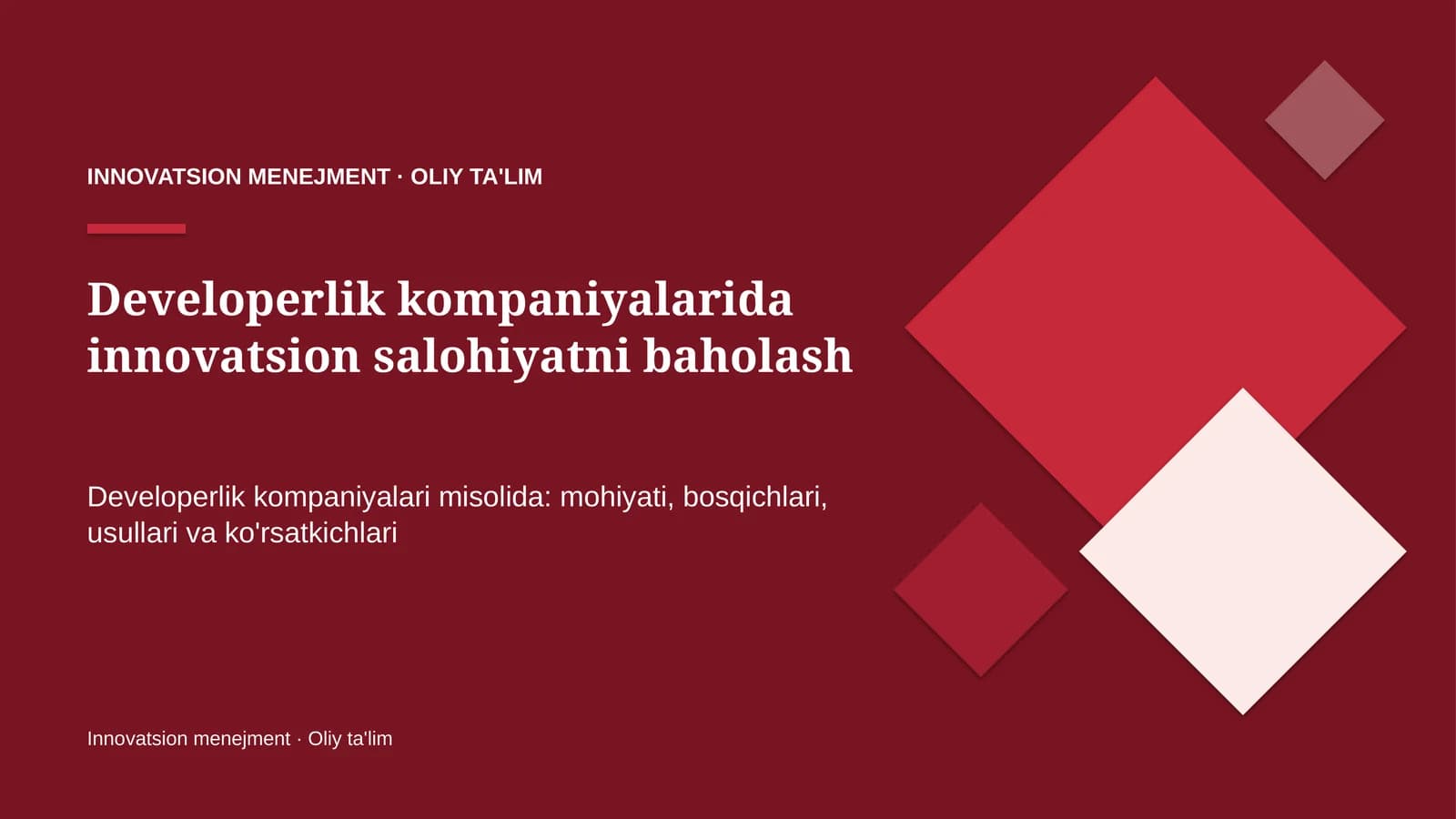Developerlik kompaniyalarida innovatsion salohiyatni baholash