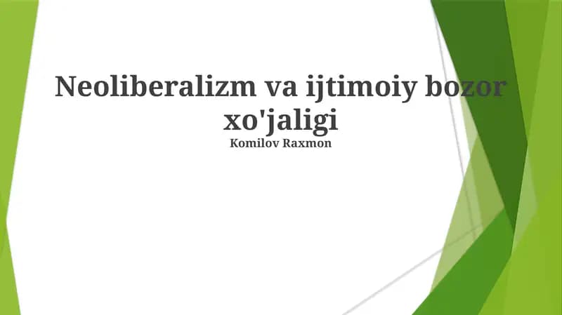 Neoliberalizm va Ijtimoiy Bozor Iqtisodiyoti