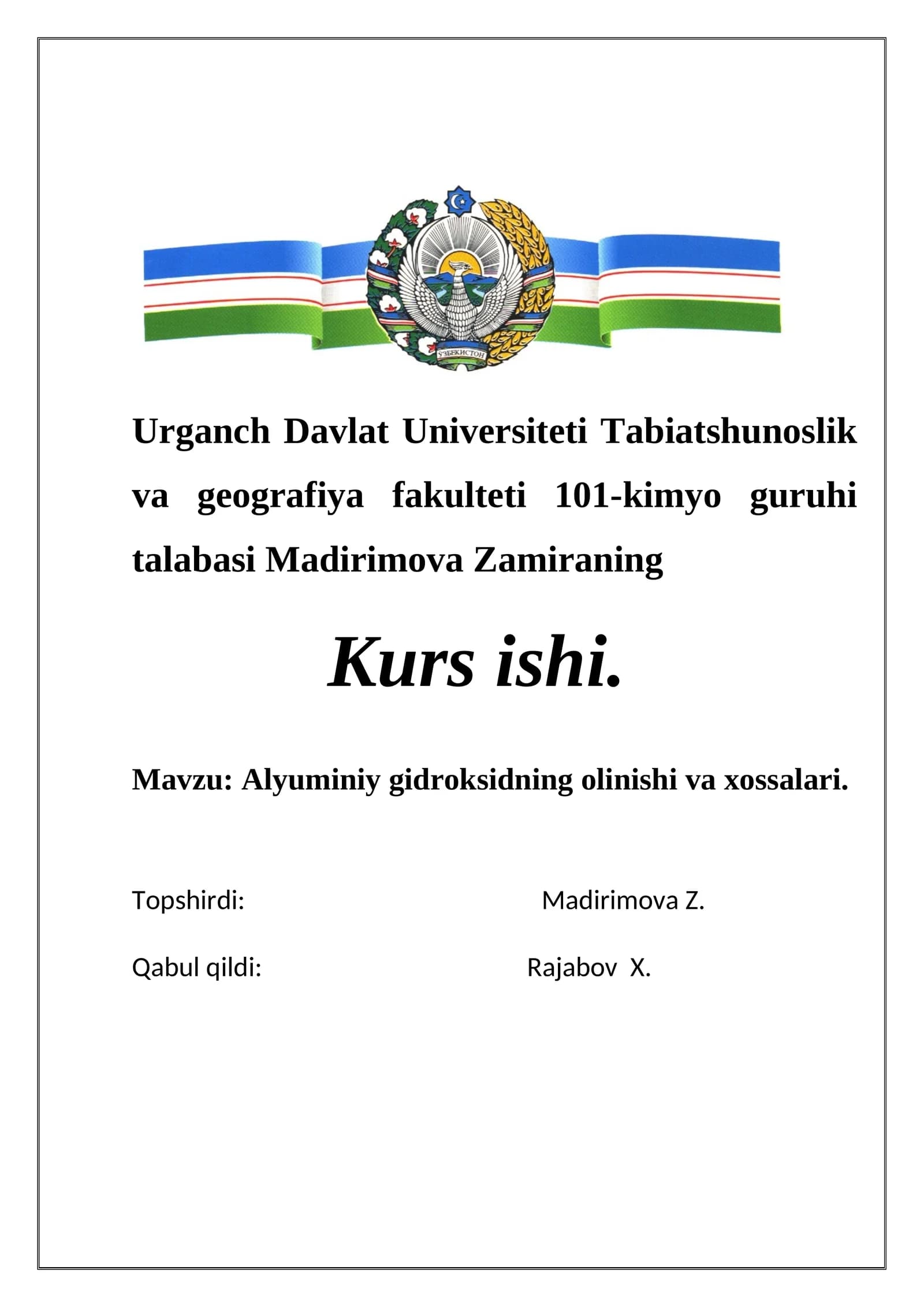 Alyuminiy gidroksidning olinishi va xossalari