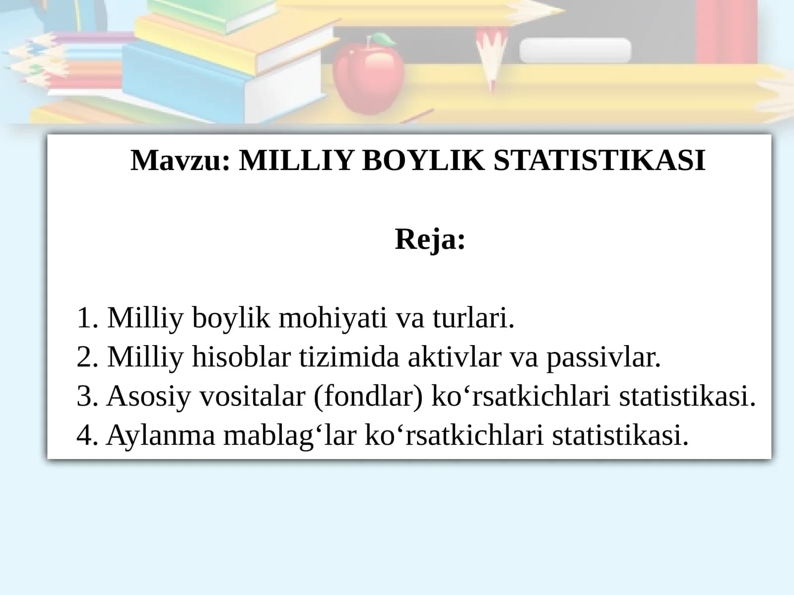 MILLIY BOYLIK STATISTIKASI