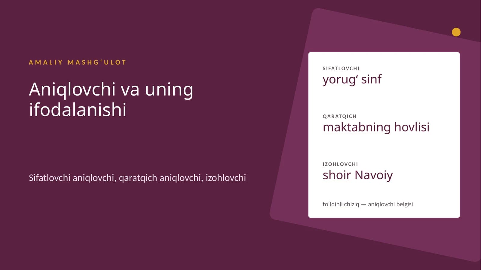 Aniqlovchi va uning ifodalanishi