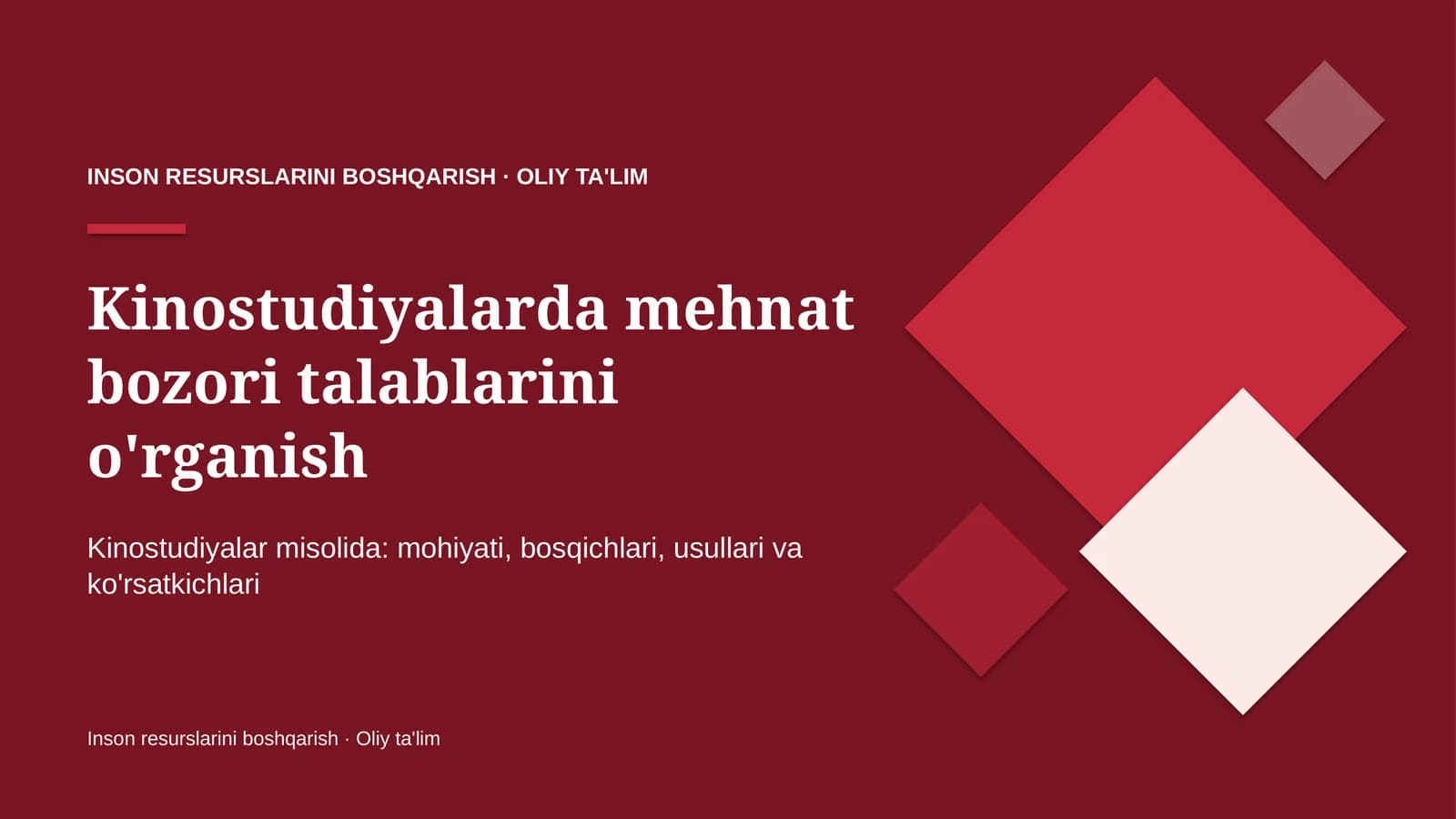 Kinostudiyalarda mehnat bozori talablarini o'rganish