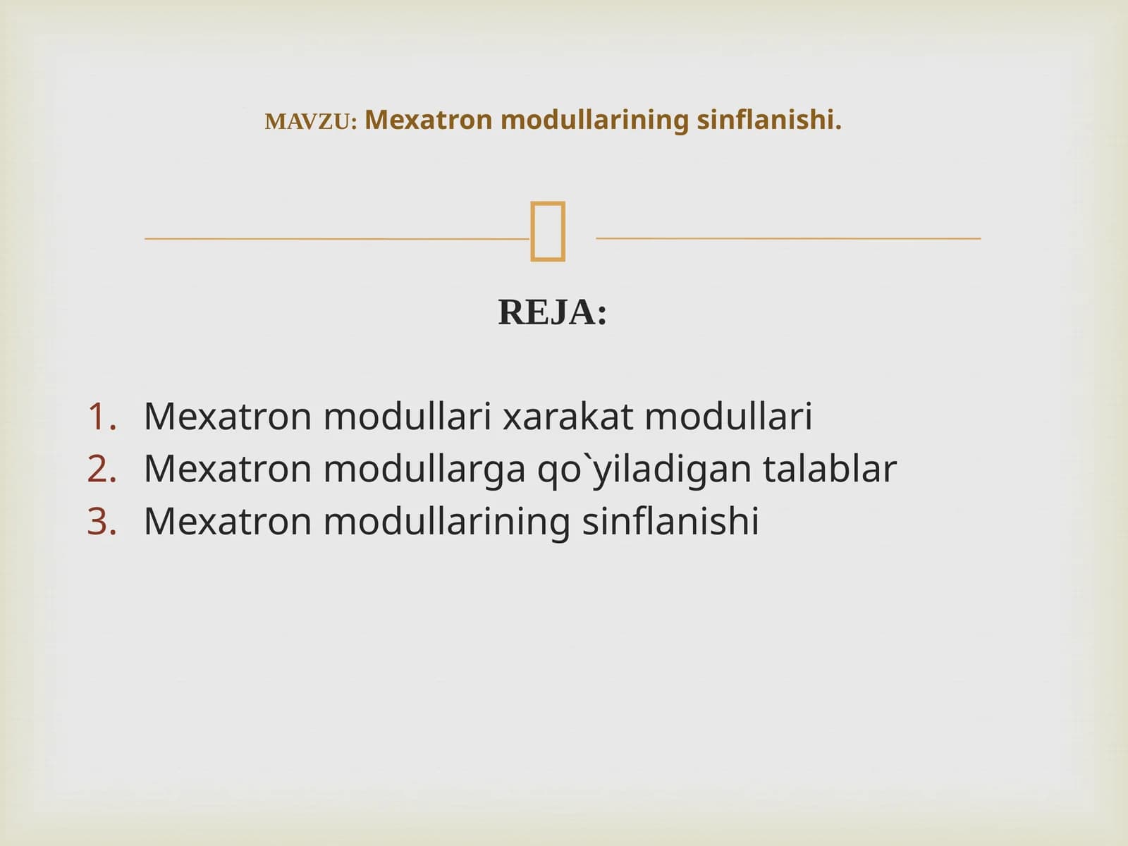 Mexatron modullarining sinflanishi