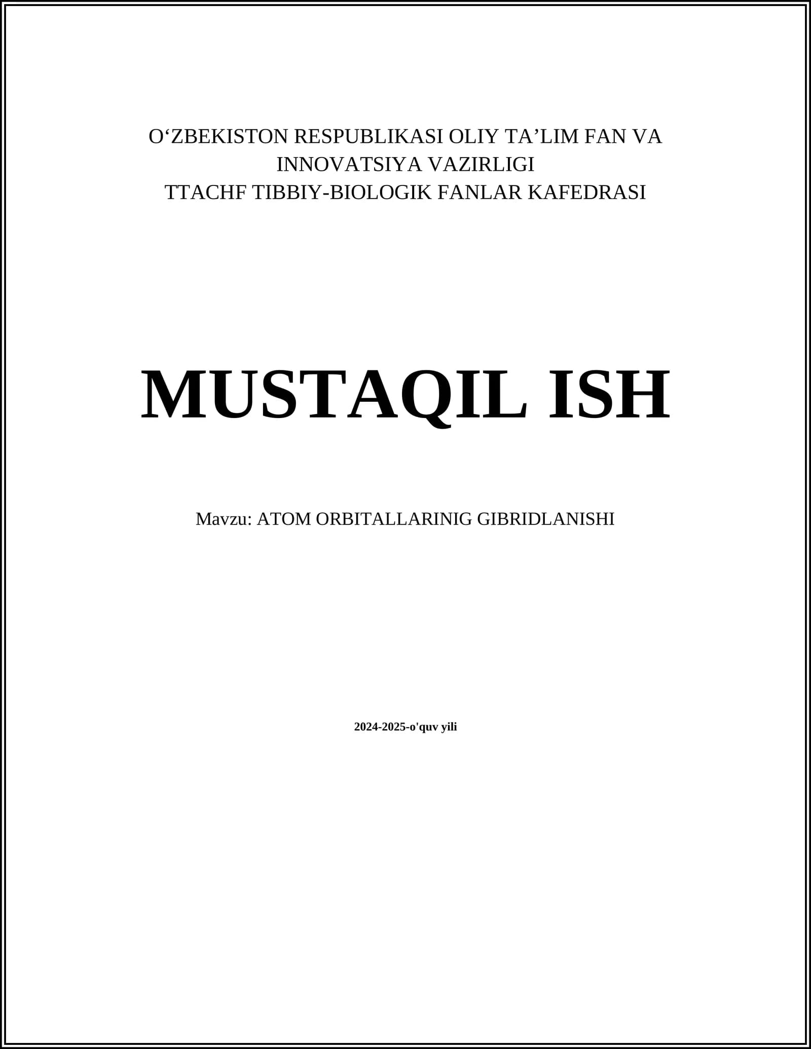 ATOM ORBITALLARINIG GIBRIDLANISHI